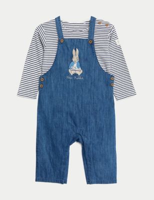 2pc Cotton Rich Boat Print Dungaree Outfit (0-3 Yrs), M&S Collection