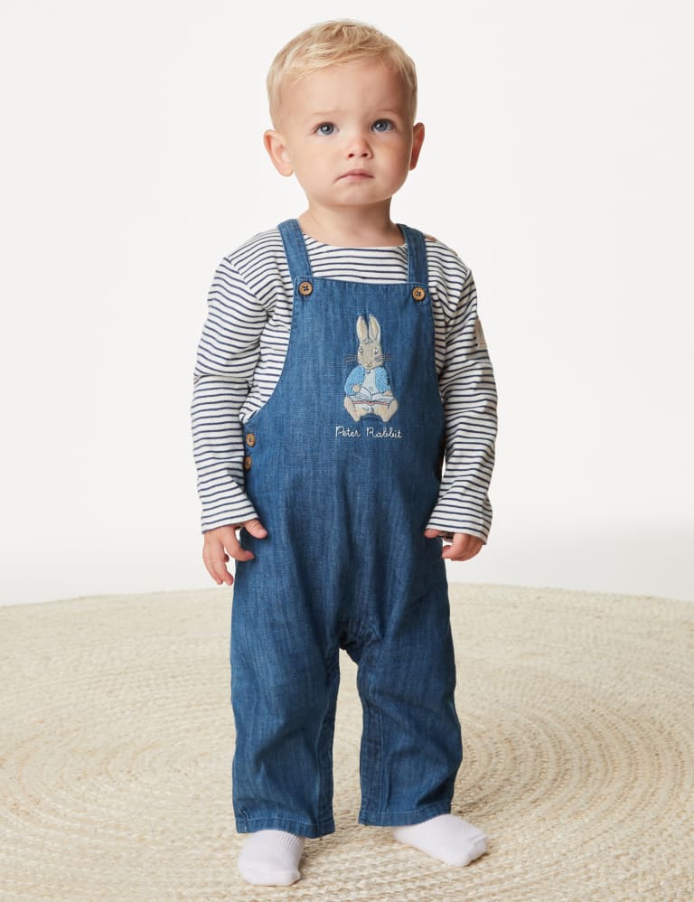 2pc Cotton Rich Boat Print Dungaree Outfit (0-3 Yrs), M&S Collection