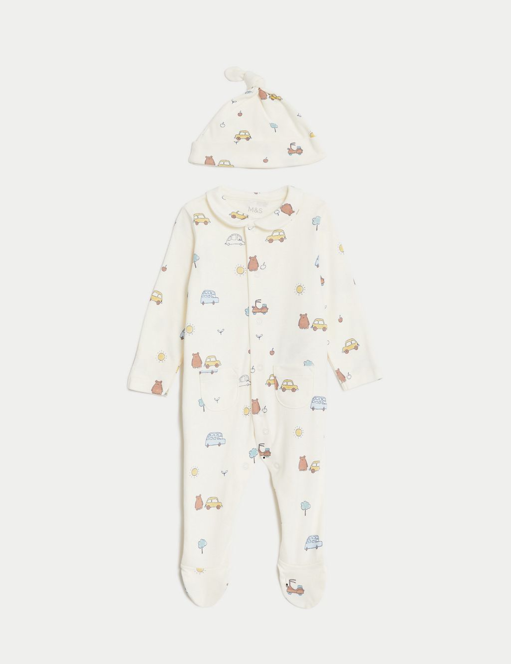2pc Pure Cotton Printed Sleepsuit & Hat Set (7lbs-1 Yrs) 1 of 6