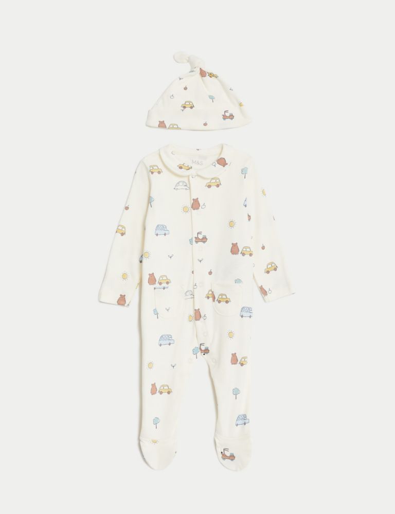 2pc Pure Cotton Printed Sleepsuit & Hat Set (7lbs-1 Yrs) 2 of 6