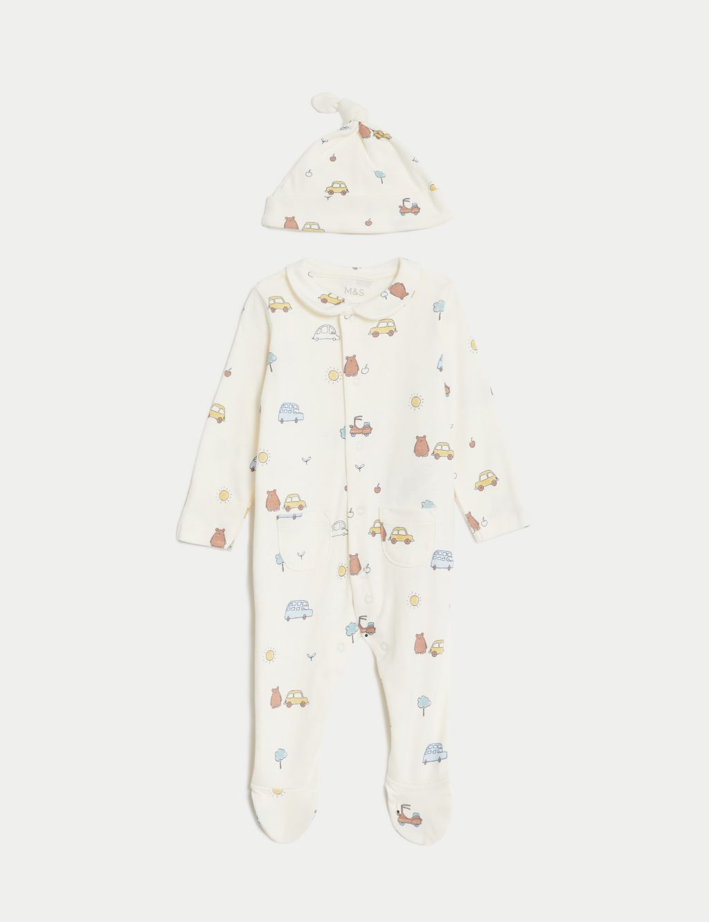 2pc Pure Cotton Printed Sleepsuit & Hat Set (7lbs-1 Yrs) 1 of 6