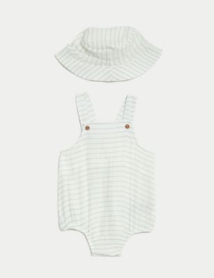 2pc Pure Cotton Striped Romper & Hat Outfit (7lbs-1 Yrs) Image 2 of 7