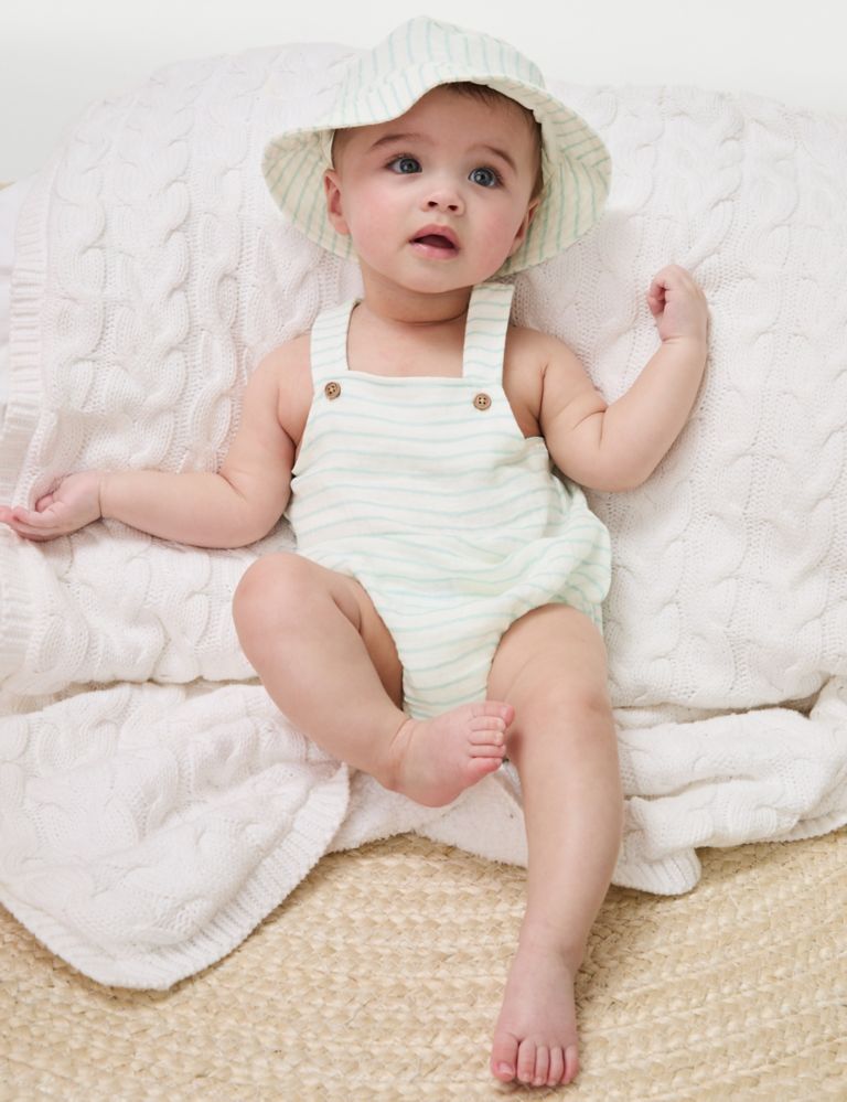 2pc Pure Cotton Striped Romper & Hat Outfit (7lbs-1 Yrs) 1 of 7