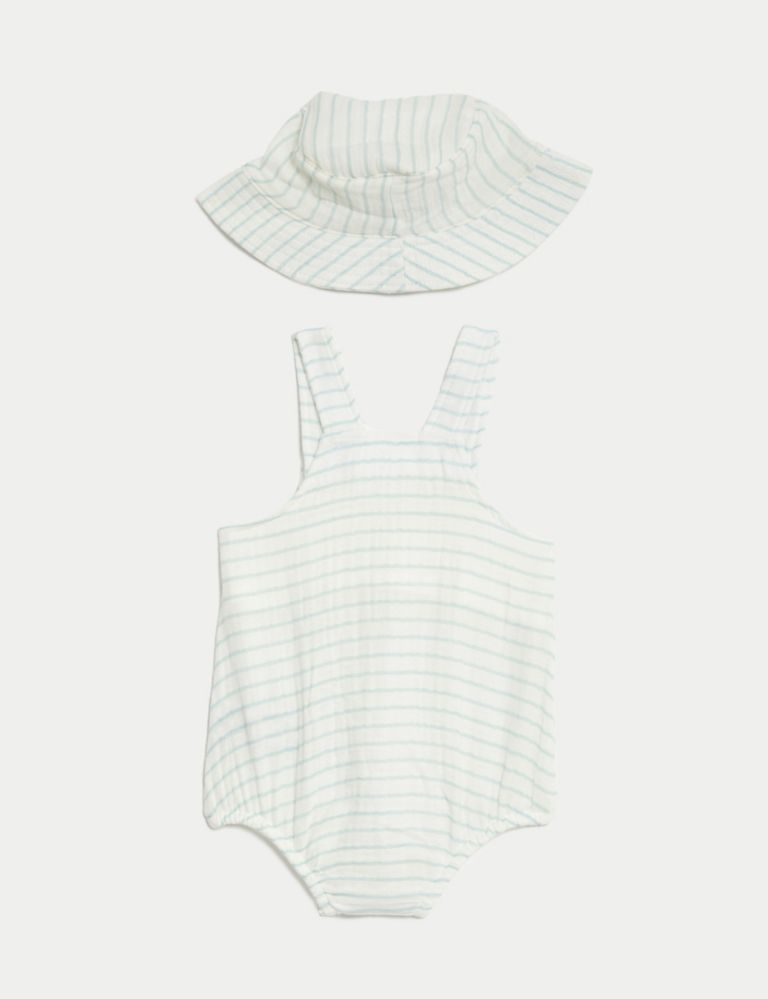 2pc Pure Cotton Striped Romper & Hat Outfit (7lbs-1 Yrs) 3 of 7