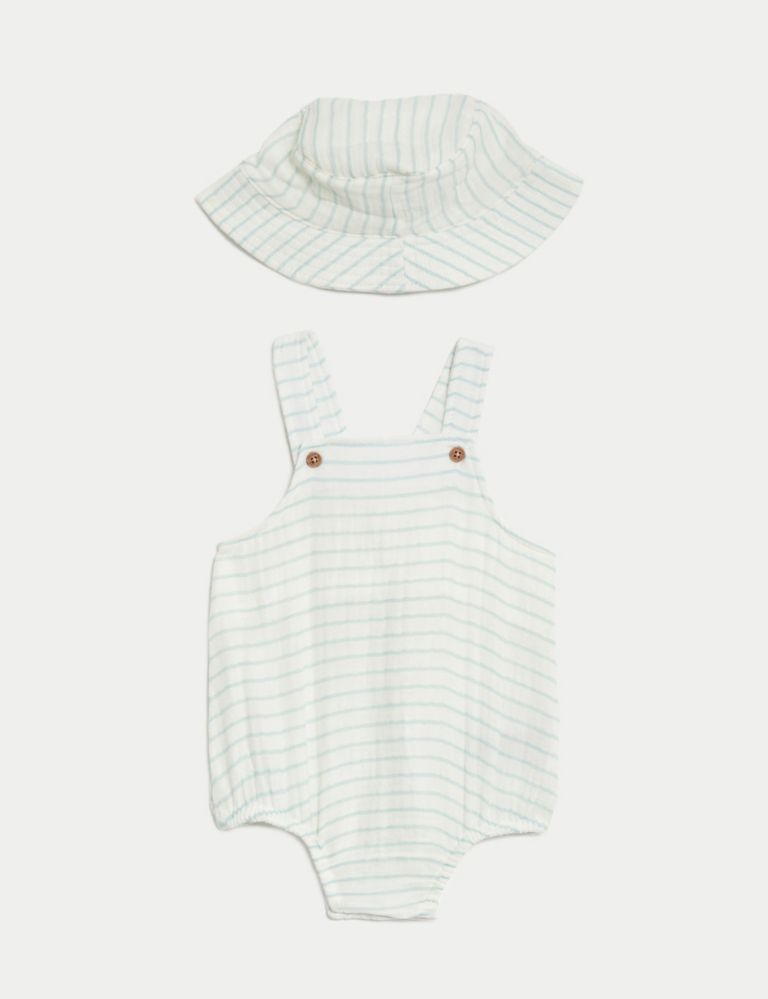 2pc Pure Cotton Striped Romper & Hat Outfit (7lbs-1 Yrs) 2 of 7