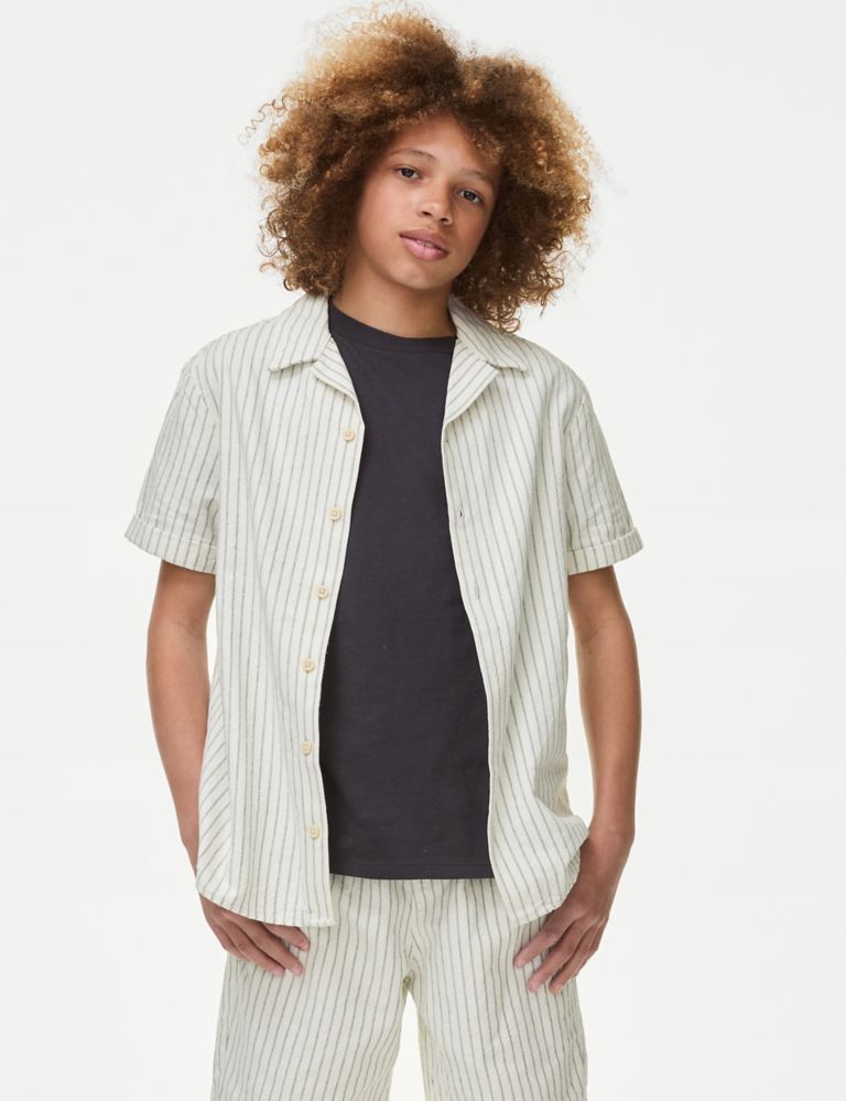 2pc Pure Cotton Striped Shirt & T-Shirt Set (6-16 Yrs) 1 of 7