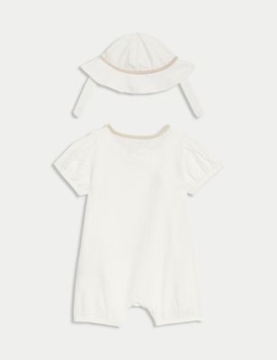 2pc Pure Cotton Textured Romper with Hat (7lbs- 1 Yrs) Image 2 of 4