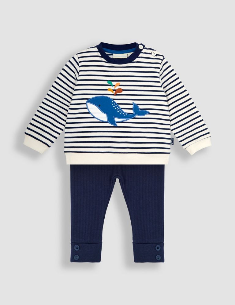 2pc Pure Cotton Whale Outfit (0-18 Mths) 1 of 4
