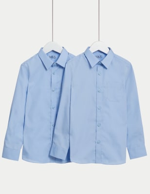 2pk Boys' Slim Fit Non-Iron School Shirts (2-18 Yrs) Image 2 of 8