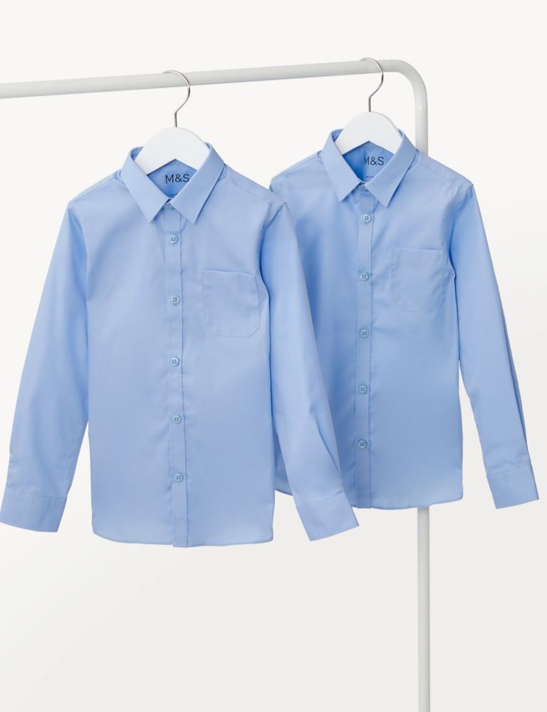 2pk Boys' Slim Fit Non-Iron School Shirts (2-18 Yrs) 2 of 8