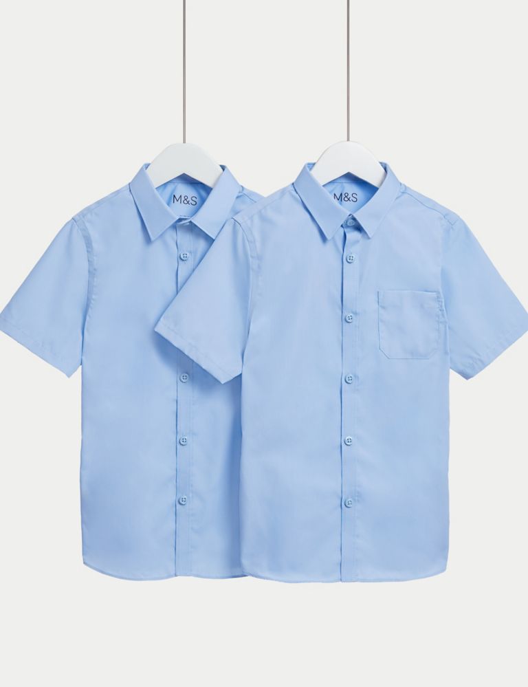 2pk Boys' Slim Fit Non-Iron School Shirts (2-18 Yrs) 1 of 5