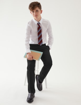 BOYS PULL UP SCHOOL UNIFORM TROUSER KIDS CHILDREN HALF ELASTICATED AGE 1-8  YEARS