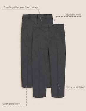 2pk Boys' Slim Leg School Trousers (2-18 Yrs) Image 2 of 7
