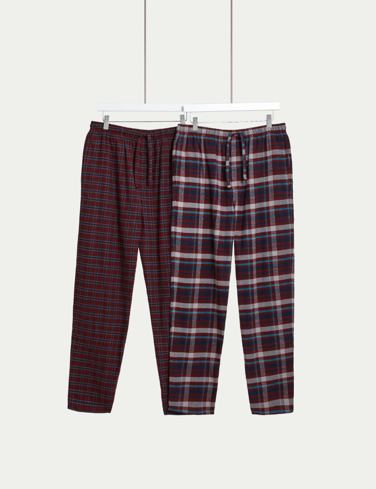 2pk Brushed Cotton Checked Pyjama Bottoms, M&S Collection