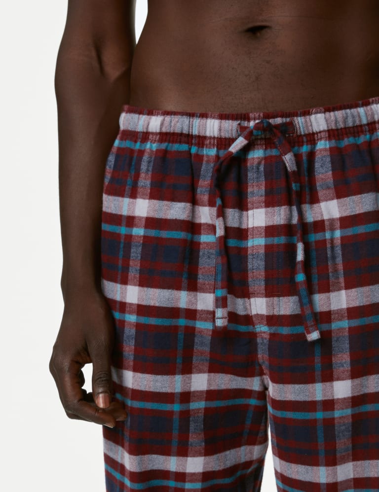 Brushed Cotton Pyjama Bottoms - Dusty Blue/Red Check