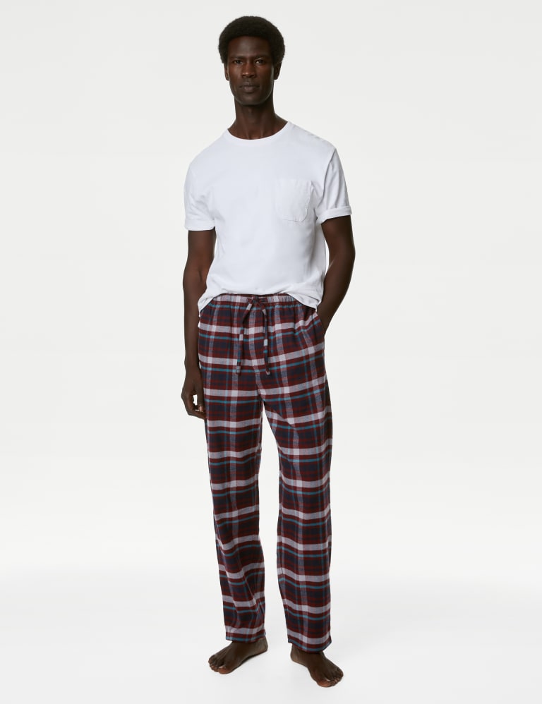 2pk Brushed Cotton Checked Pyjama Bottoms, M&S Collection