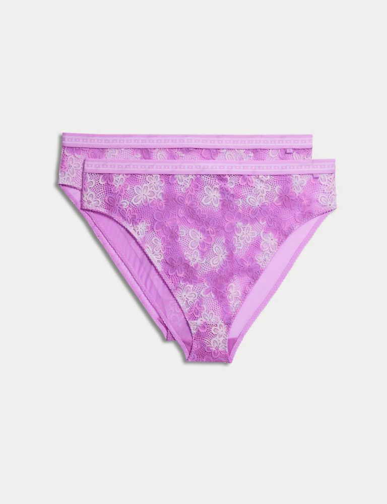 Bright Embroidered High Leg Knickers 2 Pack, Lingerie