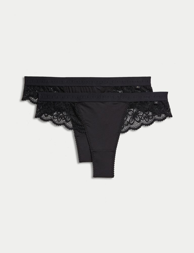 NEW! M&S Boutique Marks & Spencer black floral thong G-string briefs  knickers