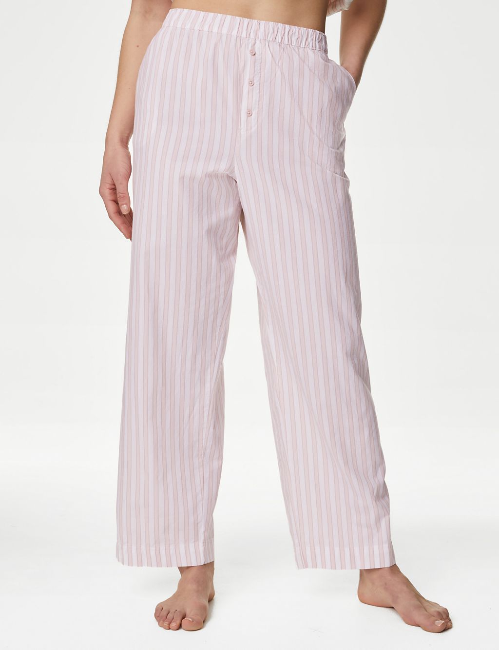 2pk Cool Comfort™ Pure Cotton Striped Pyjama Bottoms 1 of 4