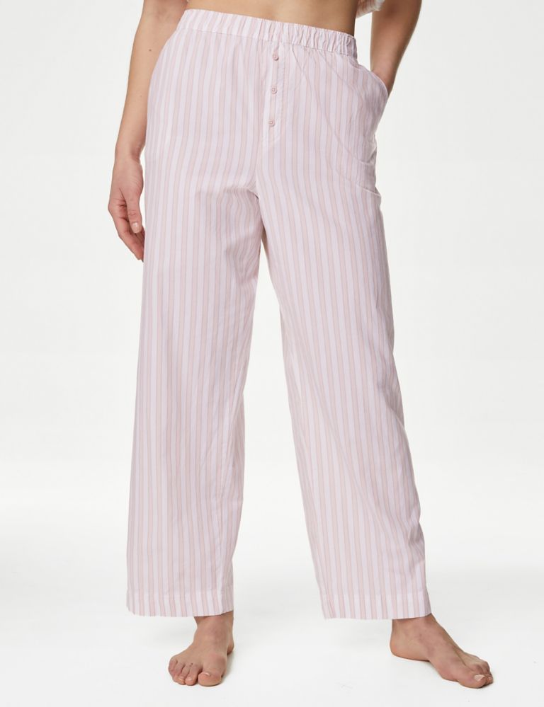 Cotton Poplin Striped Pajama Set in Light/Pastel Pink