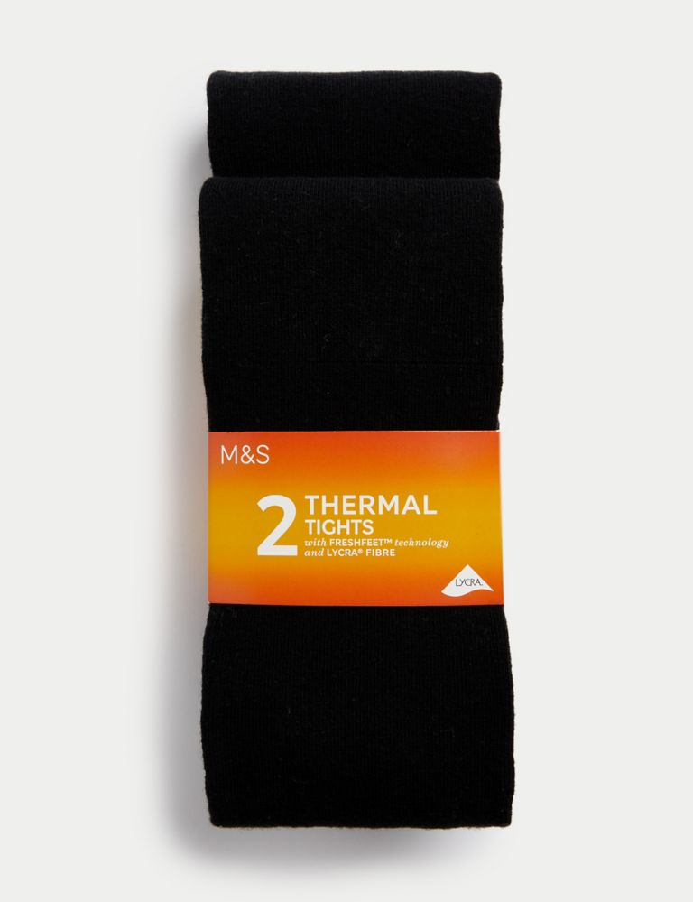 2pk Cotton Blend Thermal Tights (4-14 Yrs) 1 of 2
