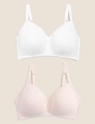 EX M&S 3200 2 Pack Cotton Rich Non Wired Padded T-Shirt Bra (S12