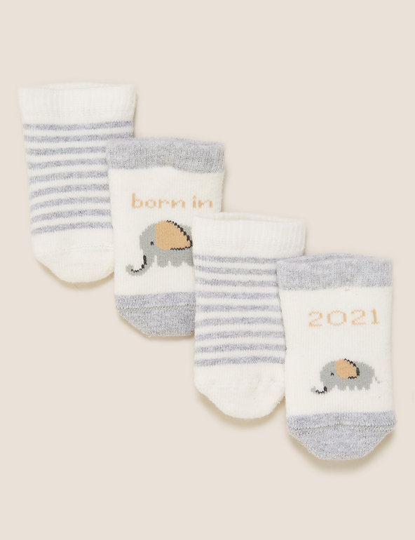 2pk Cotton Rich Born in 2021 Baby Socks (0-12 Mths) Image 1 of 1