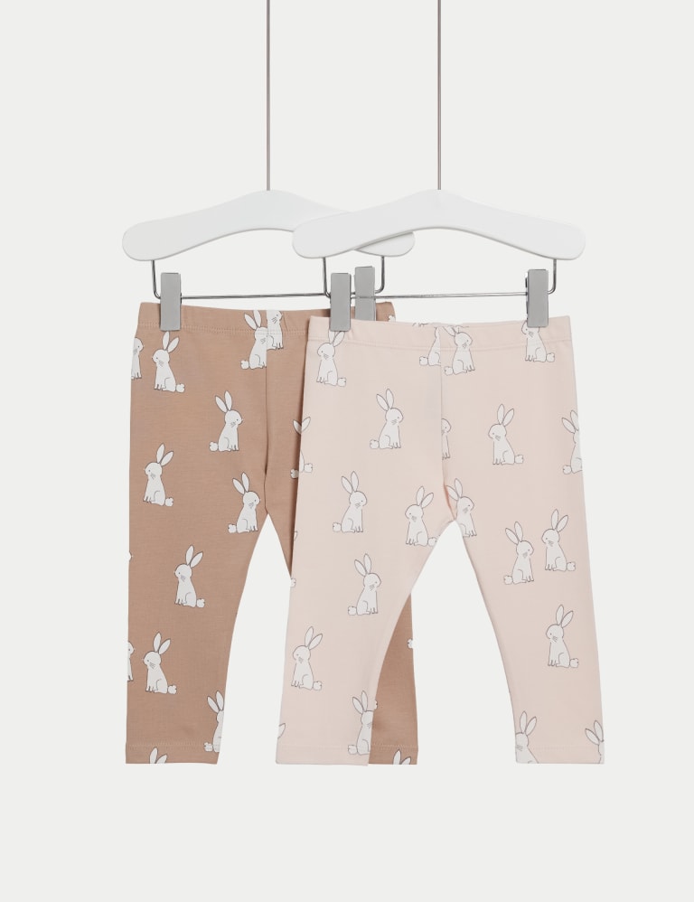 2pk Cotton Rich Bunny Leggings 0 3 Yrs