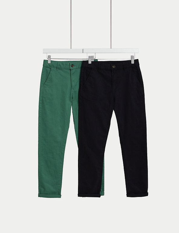 2pk Cotton Rich Chinos (6-16 Yrs) Image 1 of 1