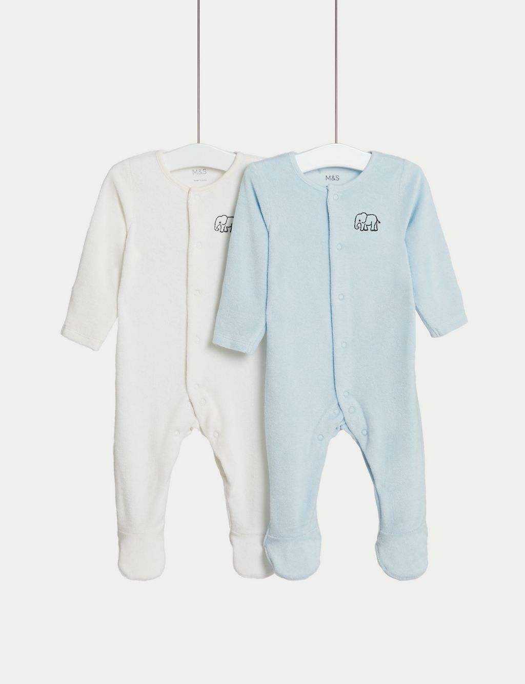 2pk Cotton Rich Elephant Sleepsuits (6lbs-3 Yrs) 1 of 1