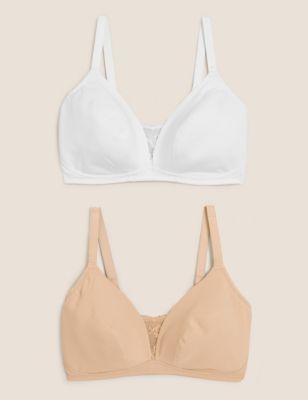M&S Cotton Rich NON WIRED Full Cup Bra In WHITE Size 36E - Helia Beer Co