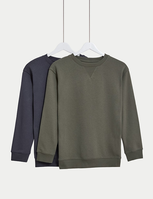 2pk Cotton Rich Plain Sweatshirts (6-16 Yrs) Image 1 of 1