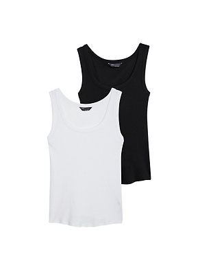 2pk Cotton Rich Ribbed Vests Image 2 of 5