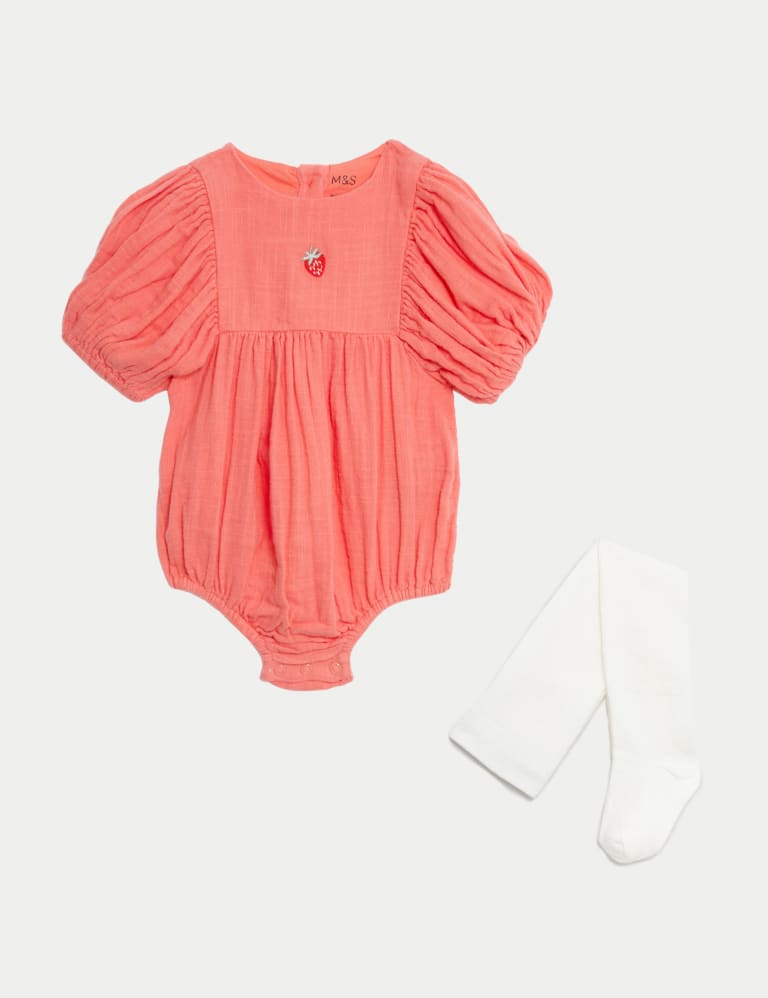 2pk Cotton Rich Strawberry Romper Outfit 0 3 Yrs M S