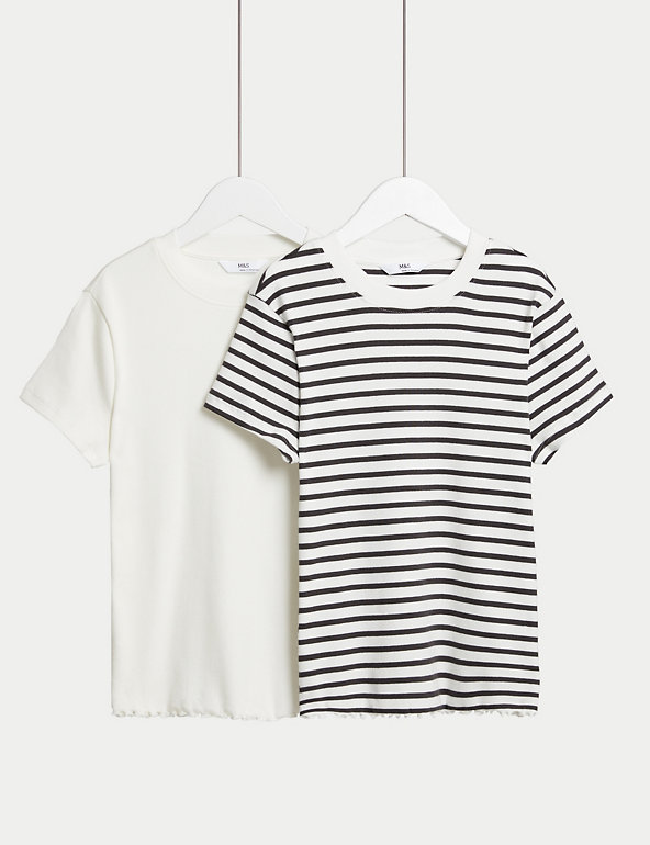 2pk Cotton Rich Striped & Ribbed T-Shirts (6-16 Yrs) Image 1 of 1