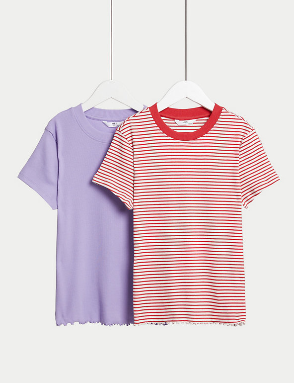 2pk Cotton Rich Striped & Ribbed T-Shirts (6-16 Yrs) Image 1 of 1