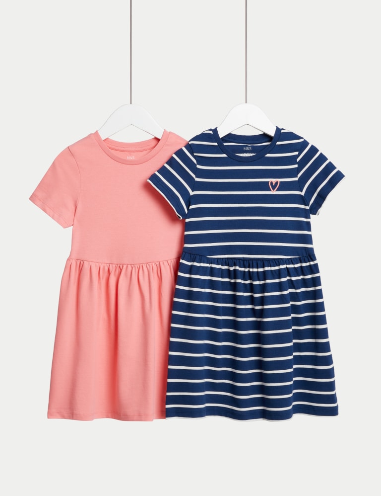 2pk Cotton Rich Striped Dresses (2-8 Yrs) 1 of 1