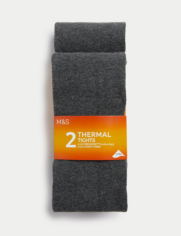 2pk Cotton Rich Thermal Tights (4-14 Yrs) Image 1 of 2