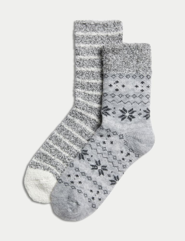 2pk Fairisle Cosy Recycled Thermal Socks