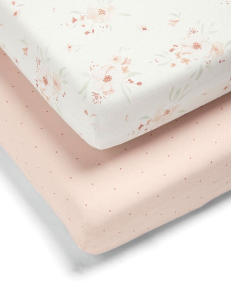 2pk Floral Cotbed Fitted Sheets 1 of 3