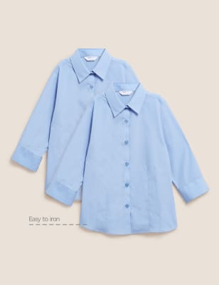 BANNER Pack of 2 Girls School Blouse Shirt 3/4 Sleeve Plain Smart Uniform Formal 