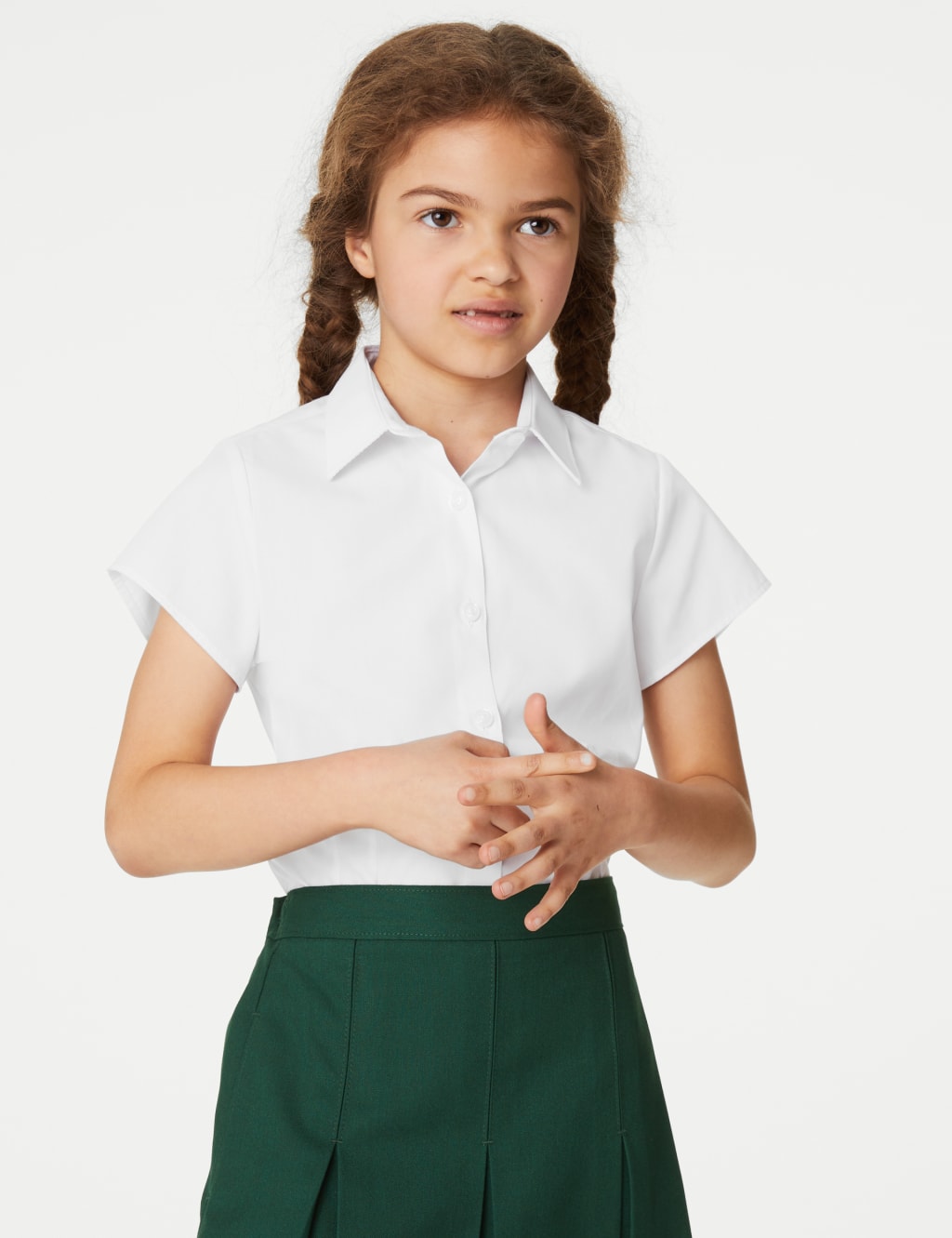 2pk Girls' Cap Sleeve Easy Iron School Shirts (216 Yrs) M&S