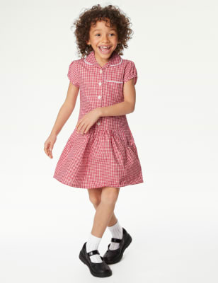 2pk Girls' Cotton Plus Fit School Dresses (4-14 Yrs), M&S Collection