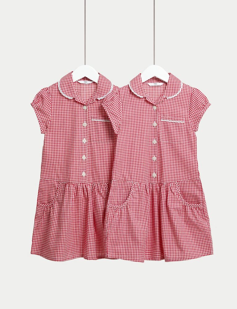 2pk Girls' Cotton Plus Fit School Dresses (4-14 Yrs) 1 of 4