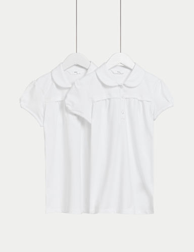 2pk Girls' Cotton Regular Fit School Polo Shirts (2-18 Yrs) 1 of 4