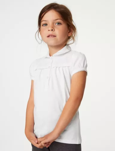 2pk Girls' Cotton Regular Fit School Polo Shirts (2-18 Yrs) 2 of 4
