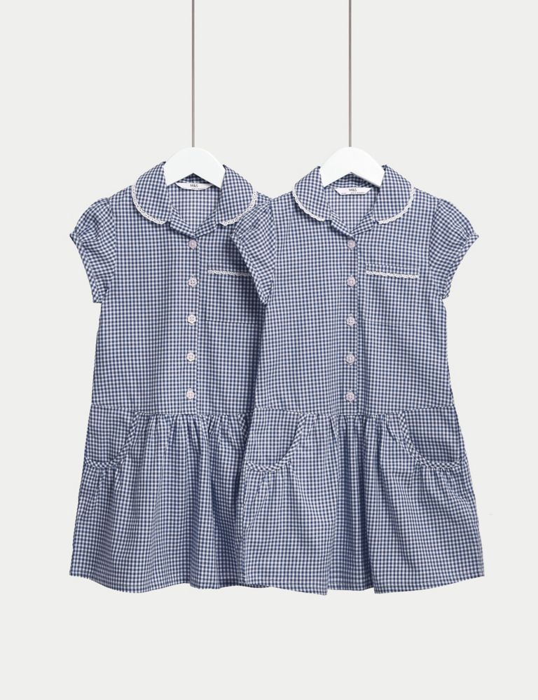 2pk Girls' Cotton Rich Gingham School Dresses (2-14 Yrs) 1 of 5