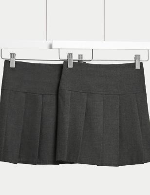 Girls Kids M&S School Skirt Uniform Pleated Buckle Adjustable Waist Black & Grey