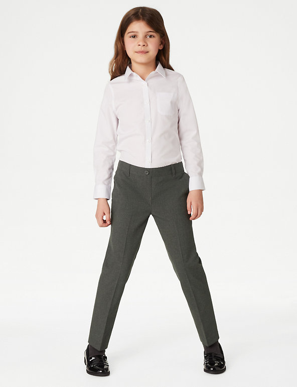 Girls Kids Plain School Belted Stretch Flared Trousers Zip Fasten Age 2-16 Black 