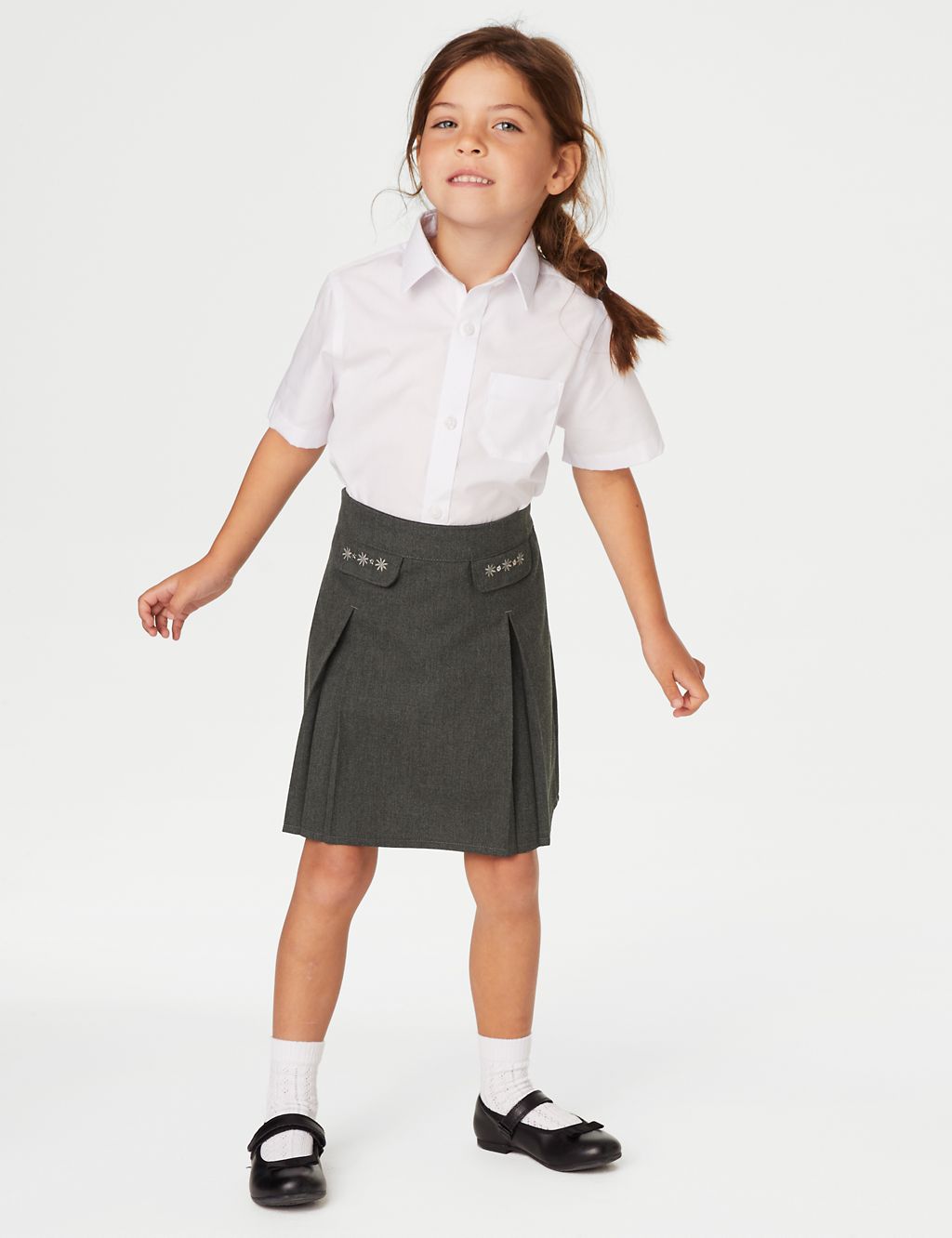 2pk Girls' Embroidered School Skirts (2-18 Yrs) 1 of 4
